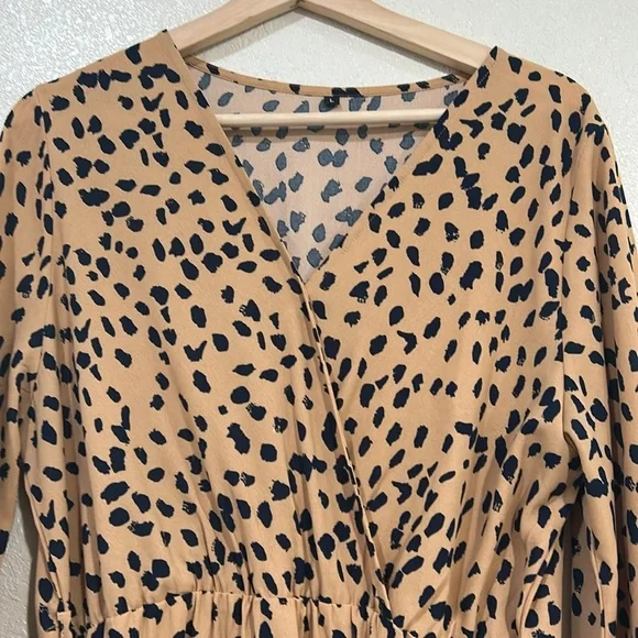 NO BRANCH WOMEN TAN BLACK LEOPARD PRINT MAXI DRESS Sz LG - Picture 6 of 11